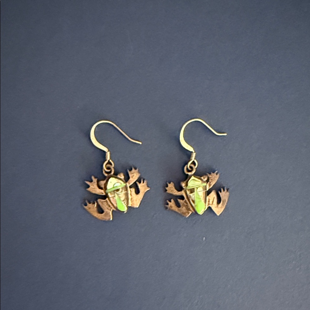 Frog Shaped Earrings with Green Accents